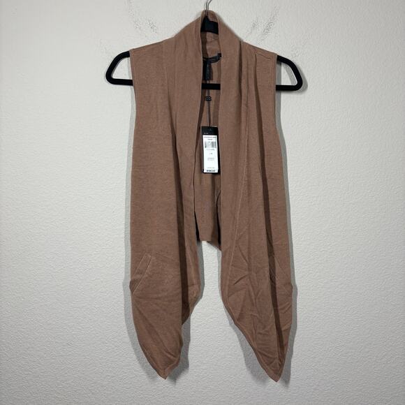 BCBGMaxazria Small Camel Brown Wool Blend Anton Sleeveless Draped Vest - Picture 2 of 9